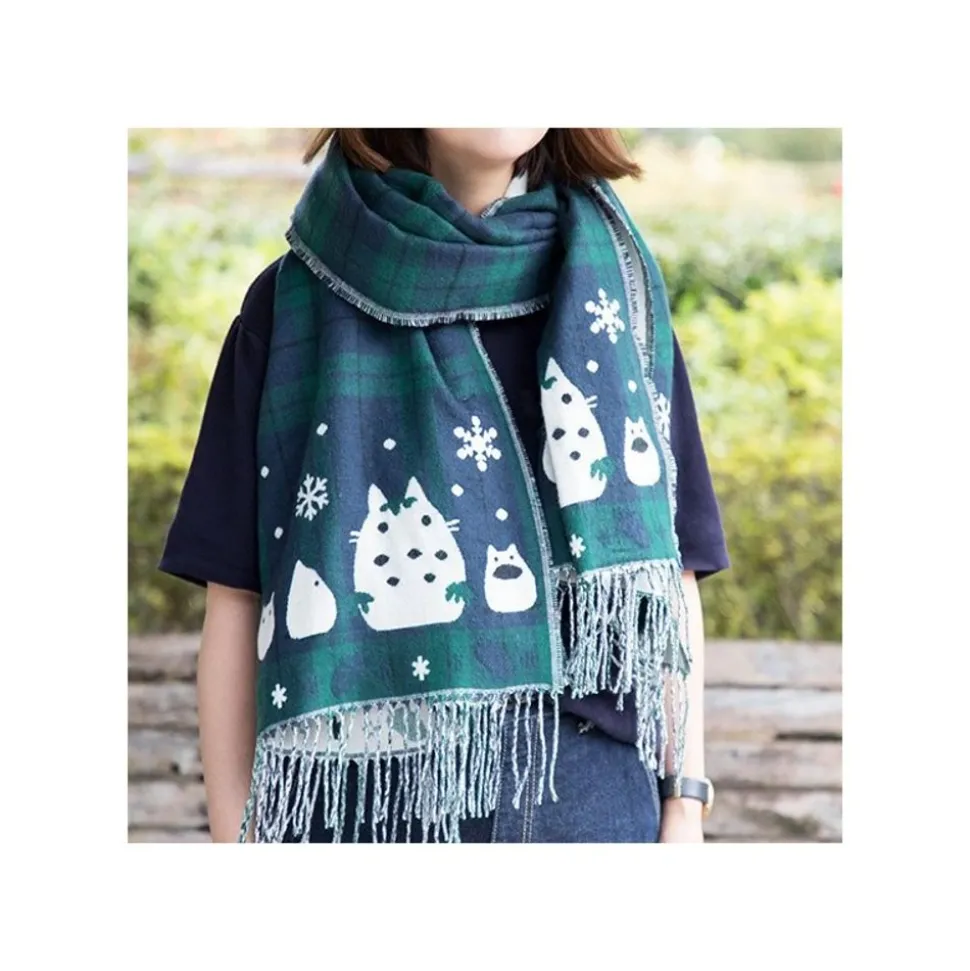 Stole With Button Totoro Check Pattern - My Neighbor Tororo